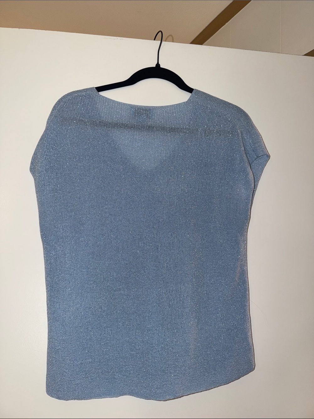 CeCe Sparkle V-Neck Knit Top in Light Blue - Picture 2 of 4